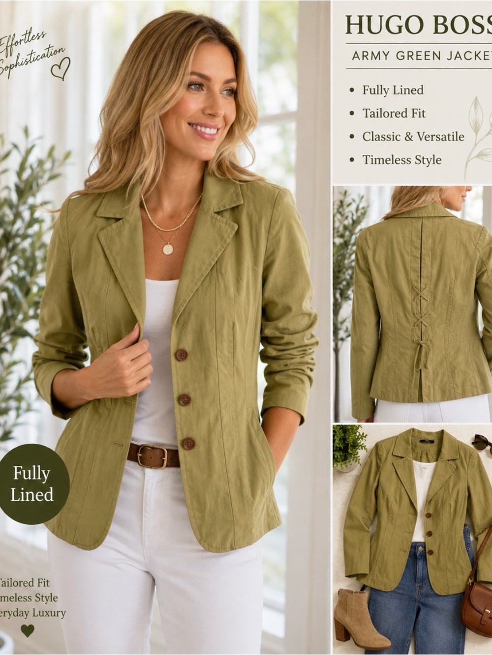 Hugo Boss Olive Green Tailored Women's Blazer Size 38 / S